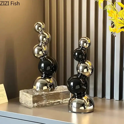 Modern black & silver abstract ceramic sculpture living room decor