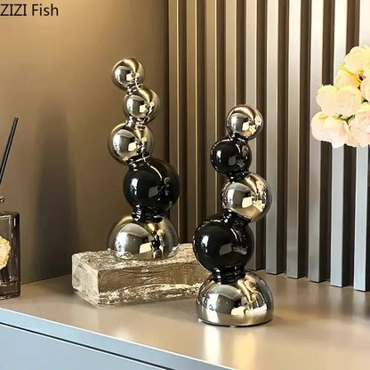 Modern black & silver abstract ceramic sculpture living room decor