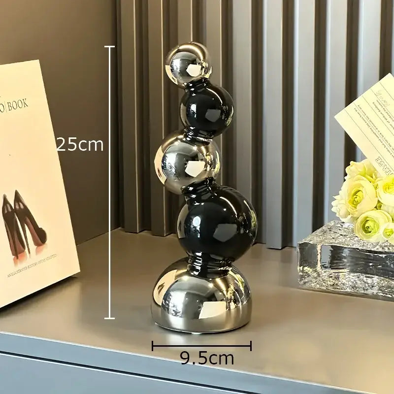 Modern black & silver abstract ceramic sculpture living room decor
