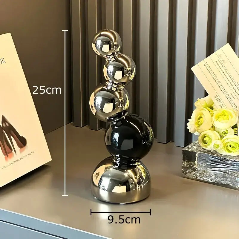 Modern black & silver abstract ceramic sculpture living room decor