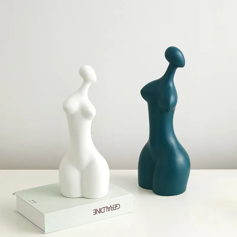 Abstract white & teal ceramic sexy woman statues living room decor