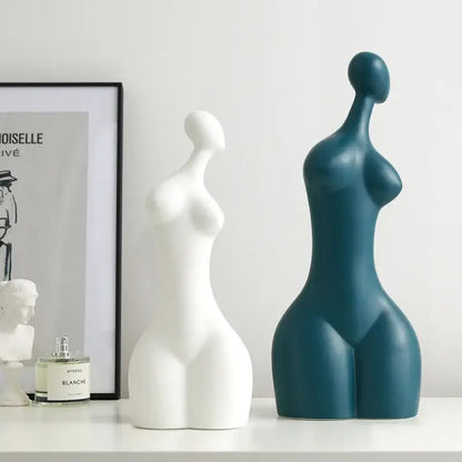 Abstract white & teal ceramic sexy woman statues living room decor
