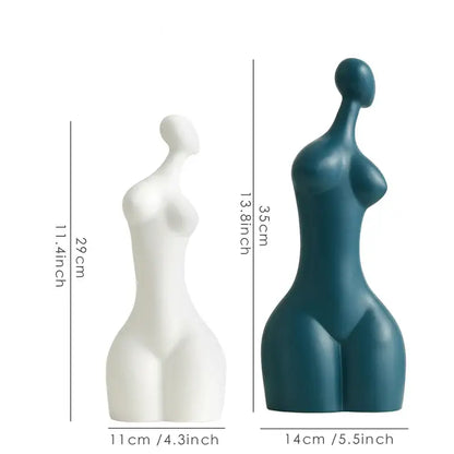 Abstract white & teal ceramic sexy woman statues living room decor