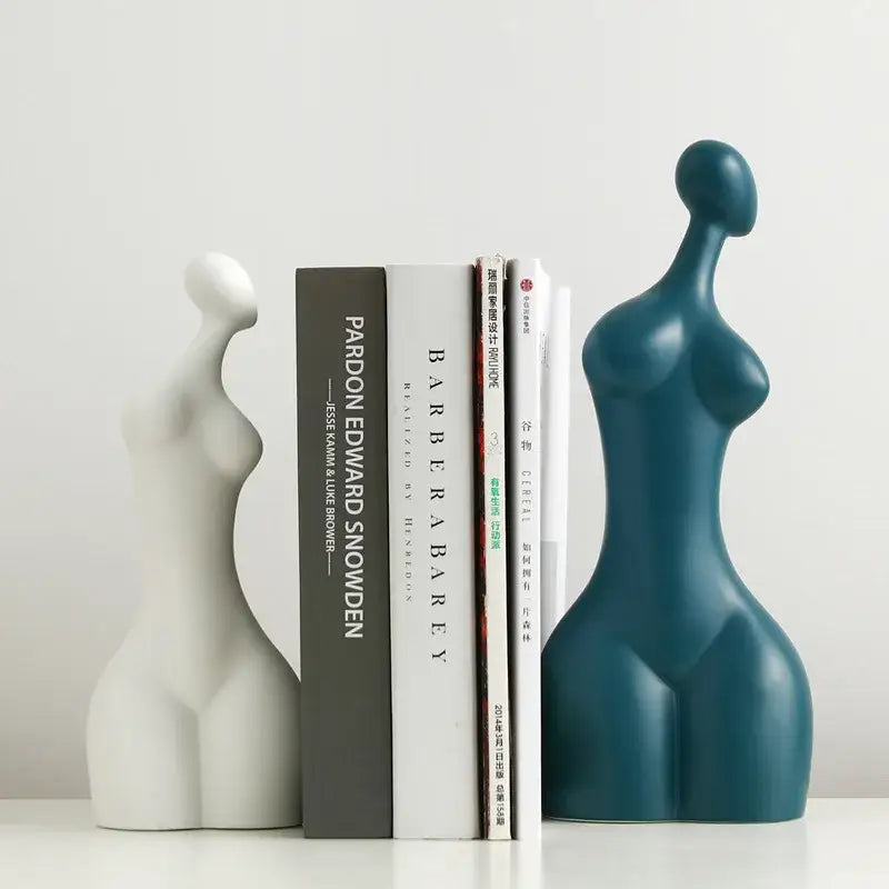 Abstract white & teal ceramic sexy woman statues living room decor