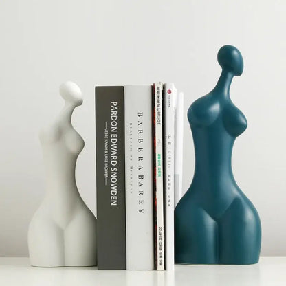 Abstract white & teal ceramic sexy woman statues living room decor