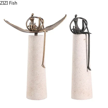 Abstract character marble sculpture bronze living room decor