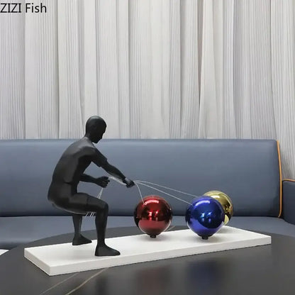 Abstract character metal sculpture white resin figurine living room