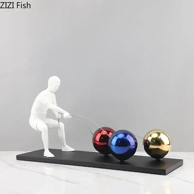 Abstract character metal sculpture white resin figurine living room