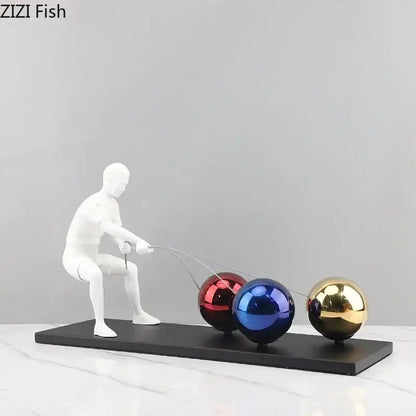 Abstract character metal sculpture white resin figurine living room
