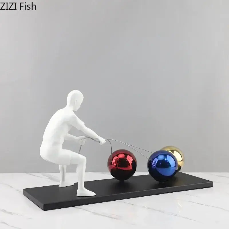 Abstract character metal sculpture white resin figurine living room