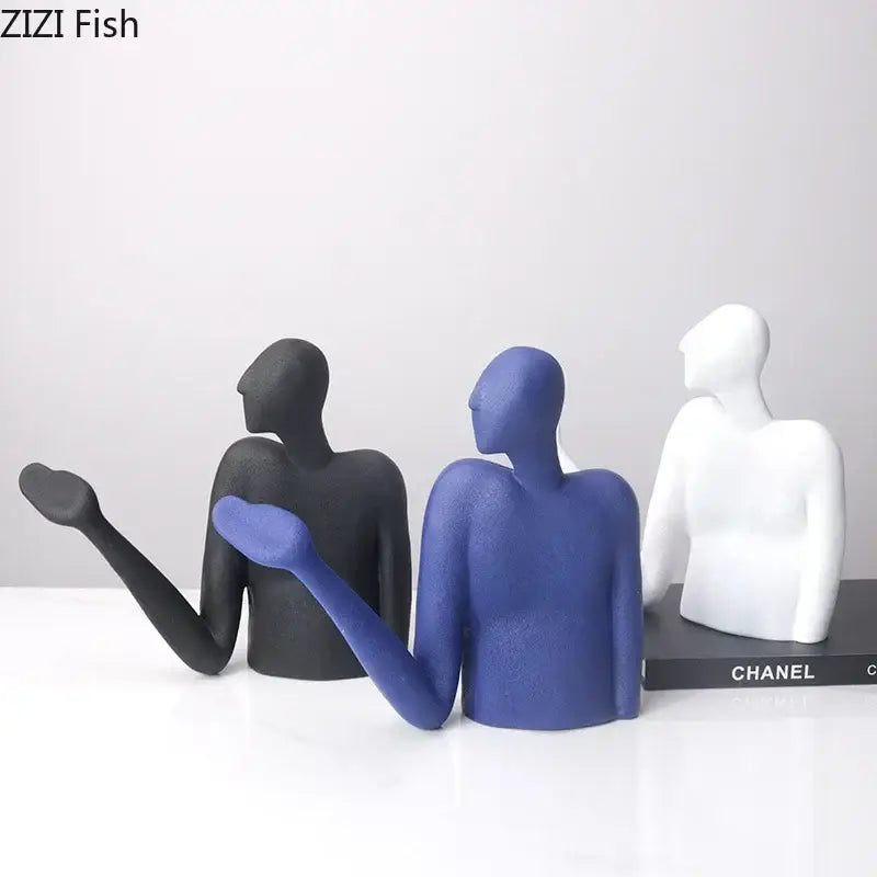 Minimalist black & white abstract character resin sculpture living room decor