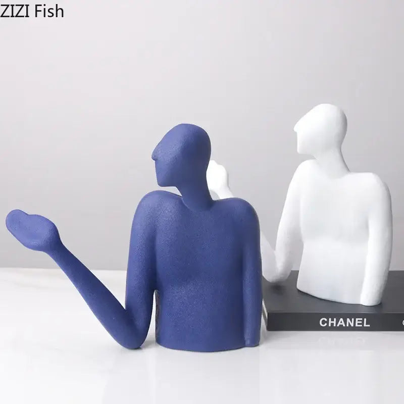 Minimalist black & white abstract character resin sculpture living room decor