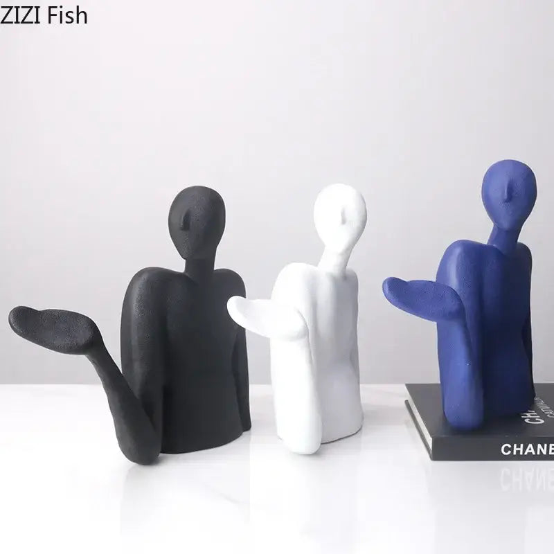 Minimalist black & white abstract character resin sculpture living room decor