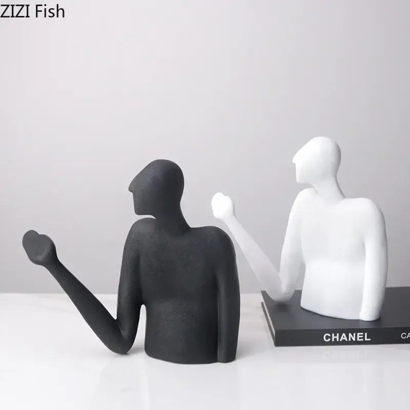 Minimalist black & white abstract character resin sculpture living room decor