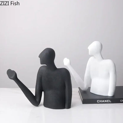 Minimalist black & white abstract character resin sculpture living room decor