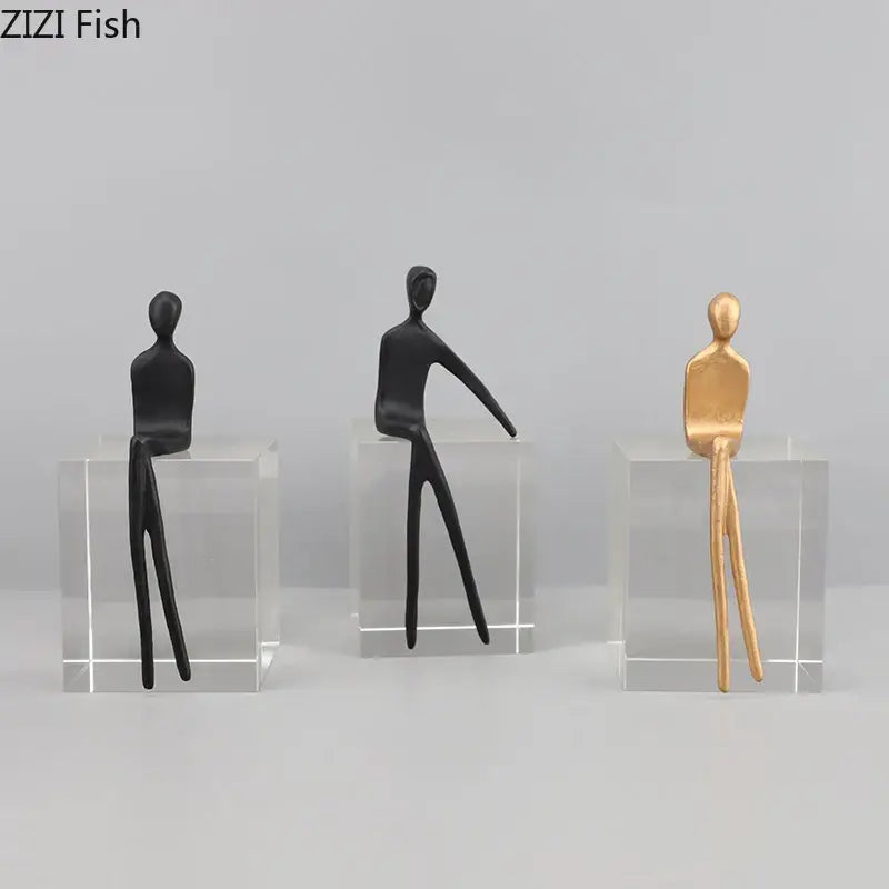 Minimalist black & gold abstract character sculpture living room decor