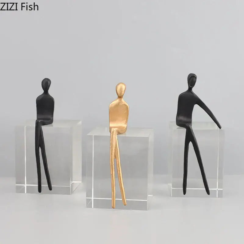 Minimalist black & gold abstract character sculpture living room decor