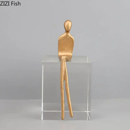 Minimalist black & gold abstract character sculpture living room decor