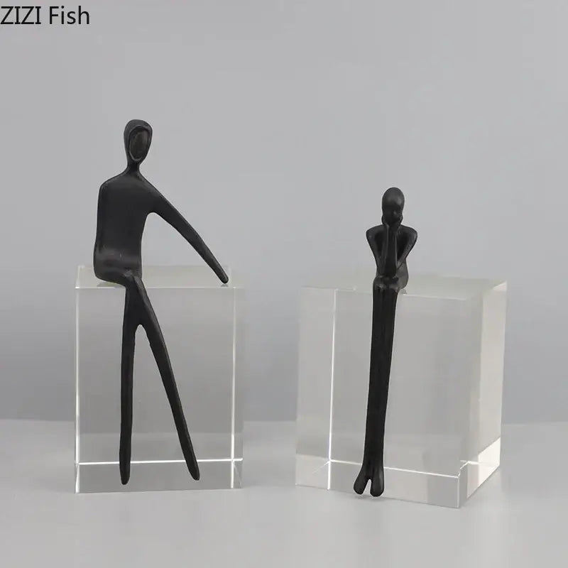 Minimalist black & gold abstract character sculpture living room decor