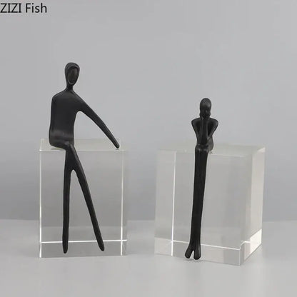 Minimalist black & gold abstract character sculpture living room decor