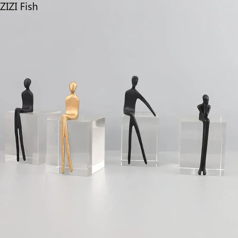 Minimalist black & gold abstract character sculpture living room decor