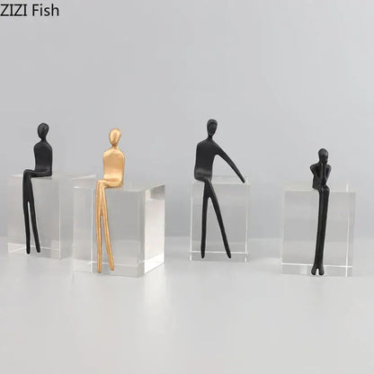Minimalist black & gold abstract character sculpture living room decor