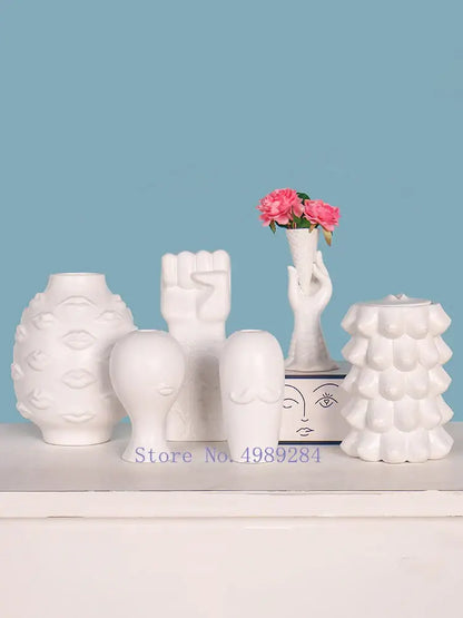 Modern abstract character white ceramics vase living room decor