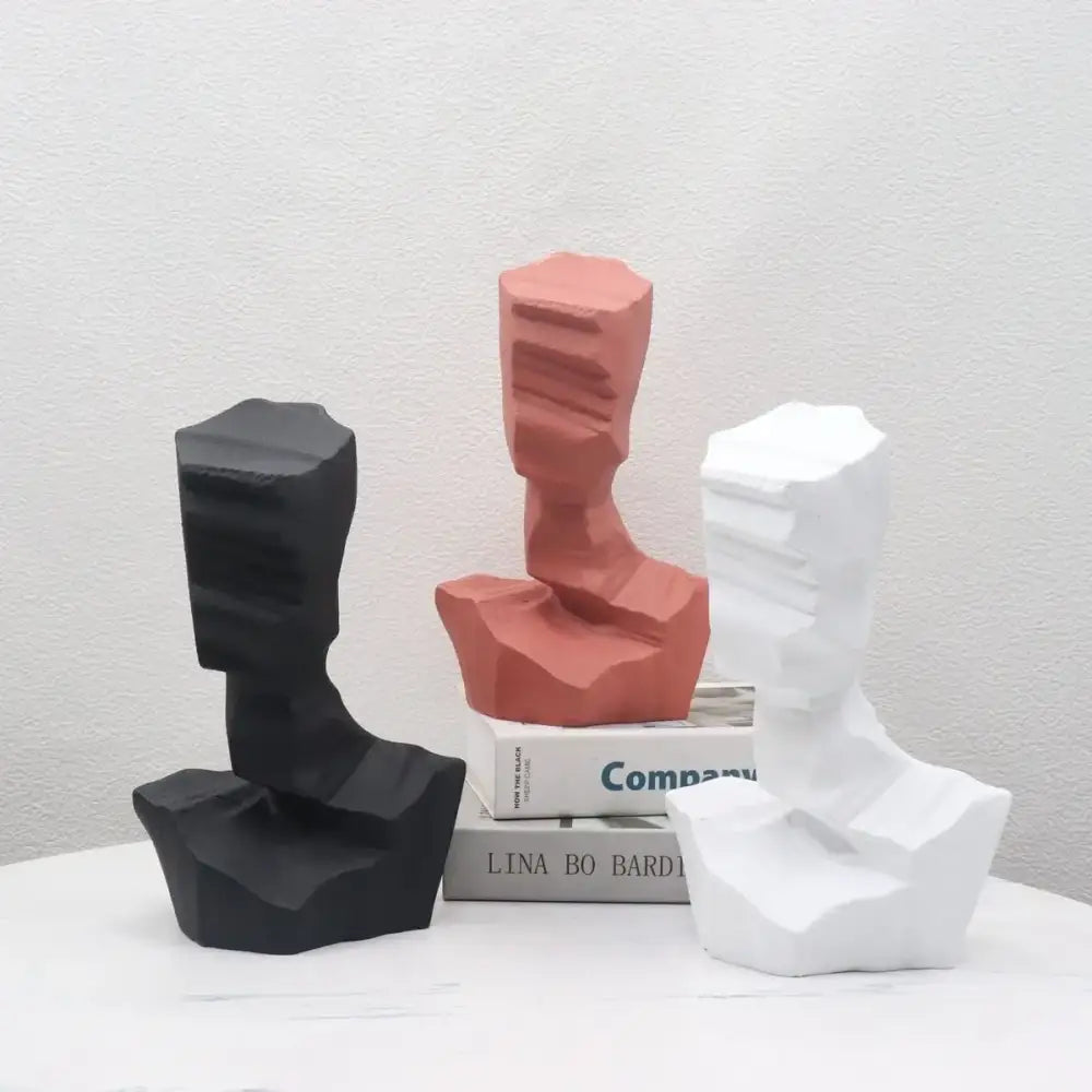 Modern black & white abstract characters sculpture living room bookends