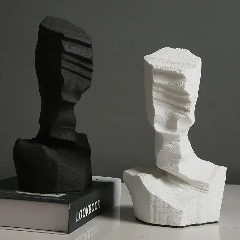 Modern black & white abstract characters sculpture living room bookends