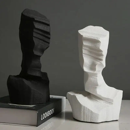 Modern black & white abstract characters sculpture living room bookends