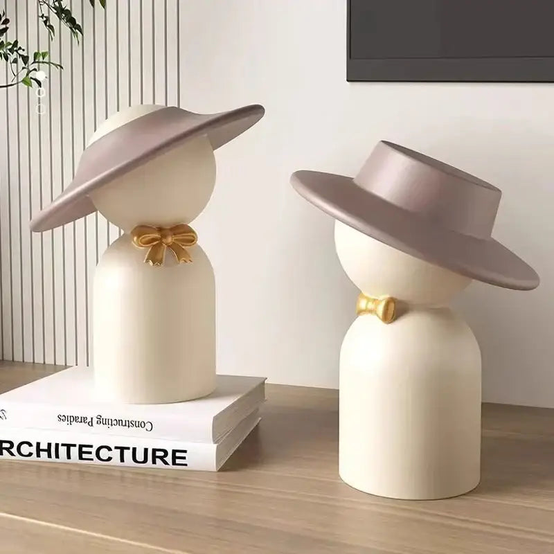 Modern white abstract couple bust sculpture living room decor