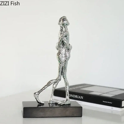Silver and black abstract couple statue for bedroom decor