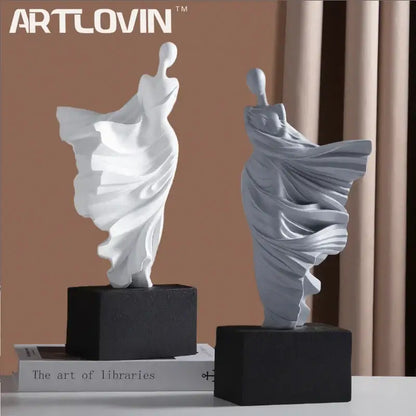 Modern white & gray abstract dancer figure resin – living room decor