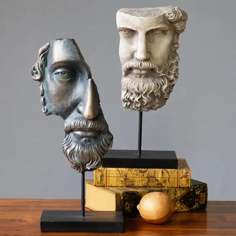Antique silver & white david face resin sculpture living room decor