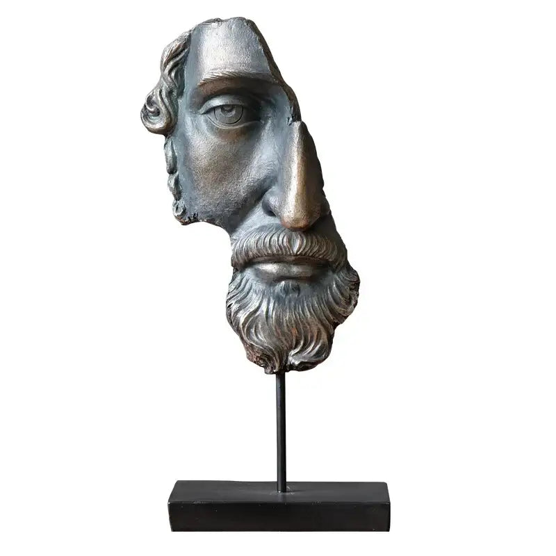 Antique silver & white david face resin sculpture living room decor