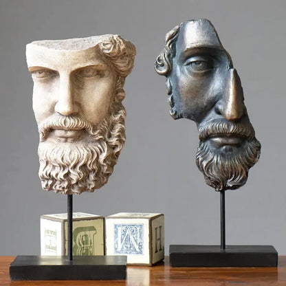 Antique silver & white david face resin sculpture living room decor