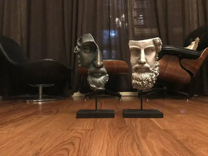 Antique silver & white david face resin sculpture living room decor