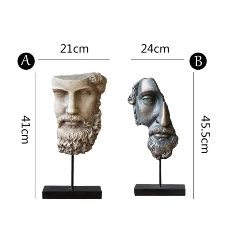 Antique silver & white david face resin sculpture living room decor