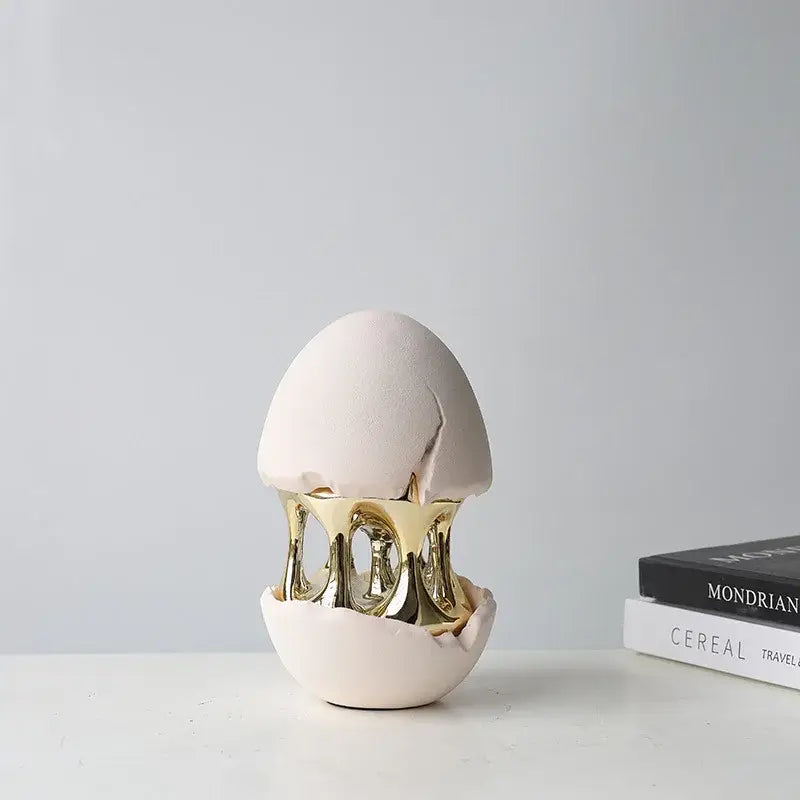 Abstract white and gold eggshell hollow sculptures living room decor
