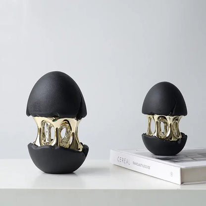 Abstract white and gold eggshell hollow sculptures living room decor