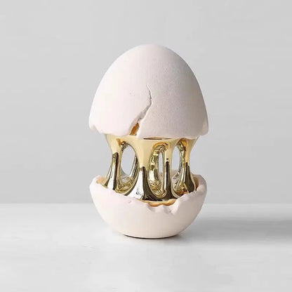 Abstract white and gold eggshell hollow sculptures living room decor