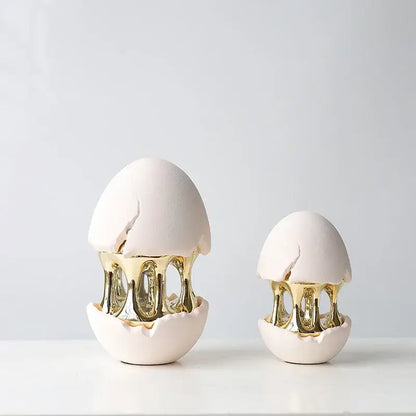 Abstract white and gold eggshell hollow sculptures living room decor