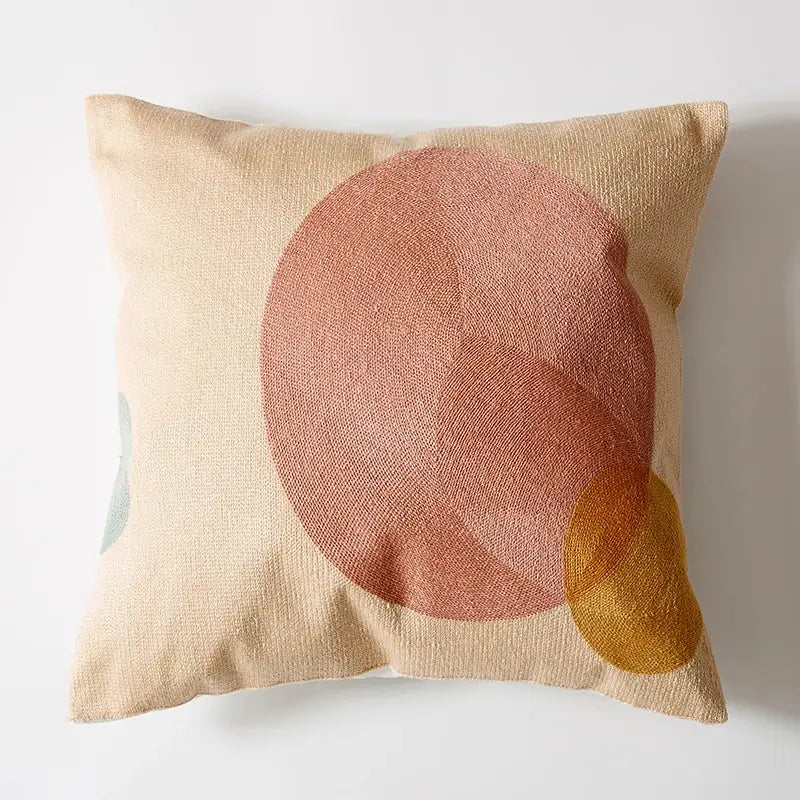 Modern navy & peach abstract embroidered pillow cover living room