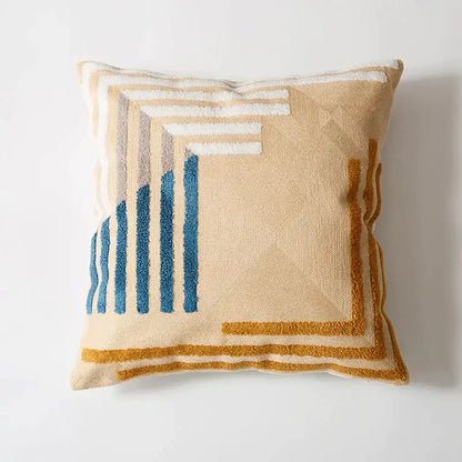 Modern navy & peach abstract embroidered pillow cover living room