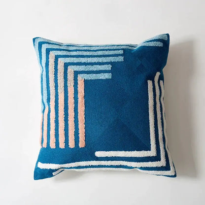 Modern navy & peach abstract embroidered pillow cover living room