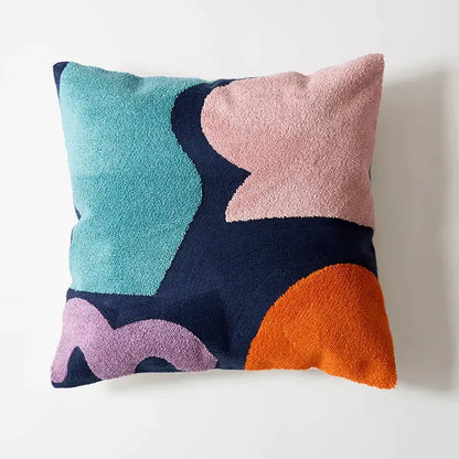 Modern navy & peach abstract embroidered pillow cover living room