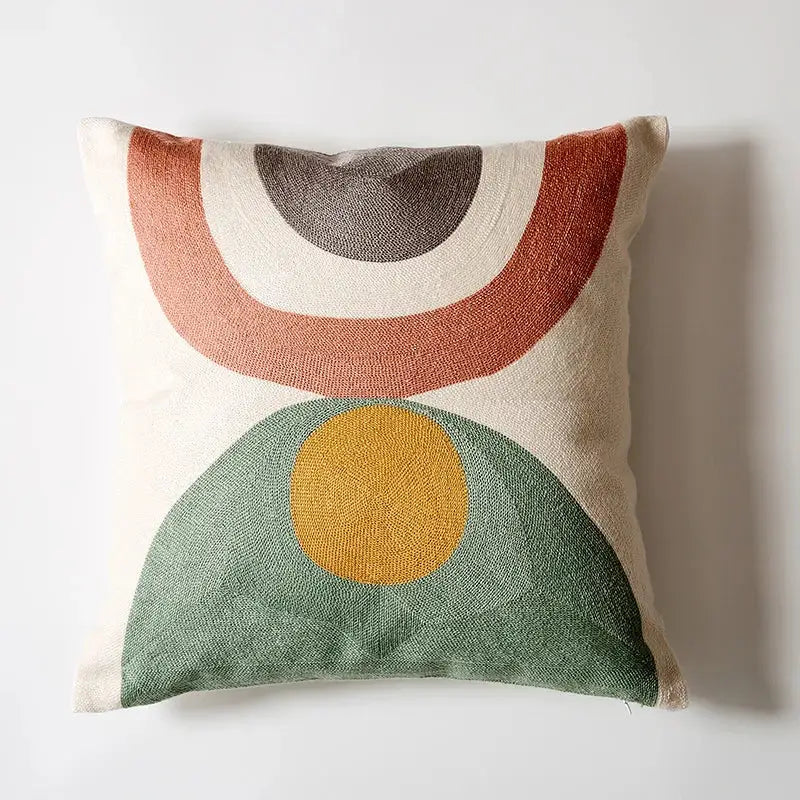 Modern navy & peach abstract embroidered pillow cover living room