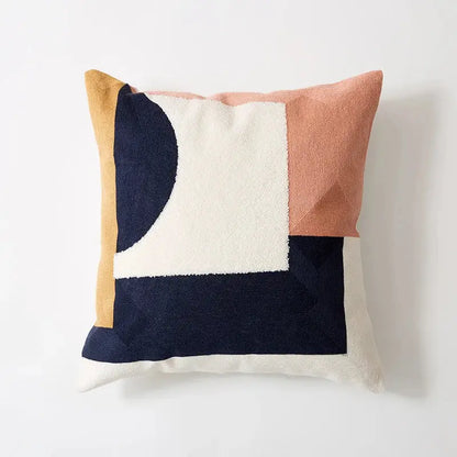 Modern navy & peach abstract embroidered pillow cover living room