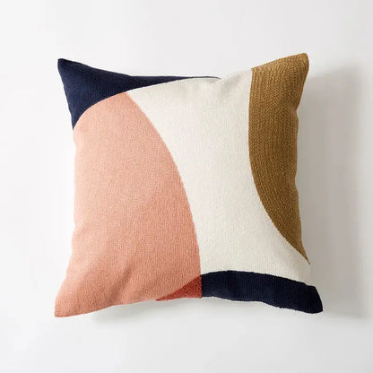 Modern navy & peach abstract embroidered pillow cover living room