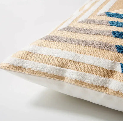 Modern navy & peach abstract embroidered pillow cover living room